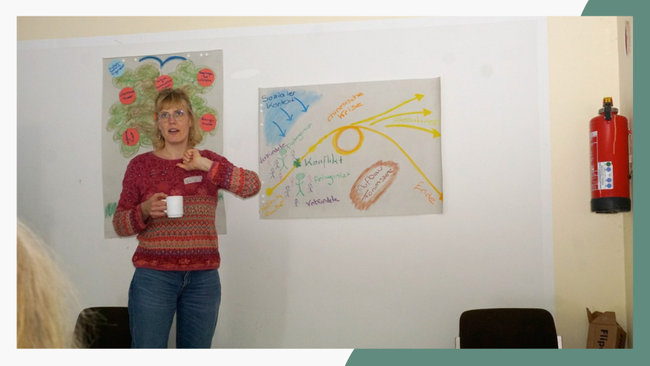 Frau vor bunten Flipcharts